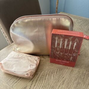 Sonia Kashuk Rose Gold Makeup Bag Set w/5pc Eye Brush Set- NWT